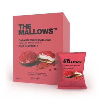 Skumfiduser - Caramel Filled Mallows Rich Raspberry - Æske med 5 stk.